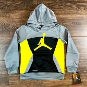 Jordan Therma-Fit Sportswear Boys Gray & Yellow Kangaroo Pocket Hoodie Sz 6 NEW